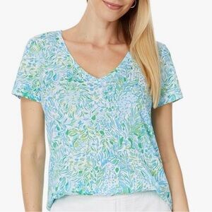 Floral V-Neck Women's Top - Blue and Green